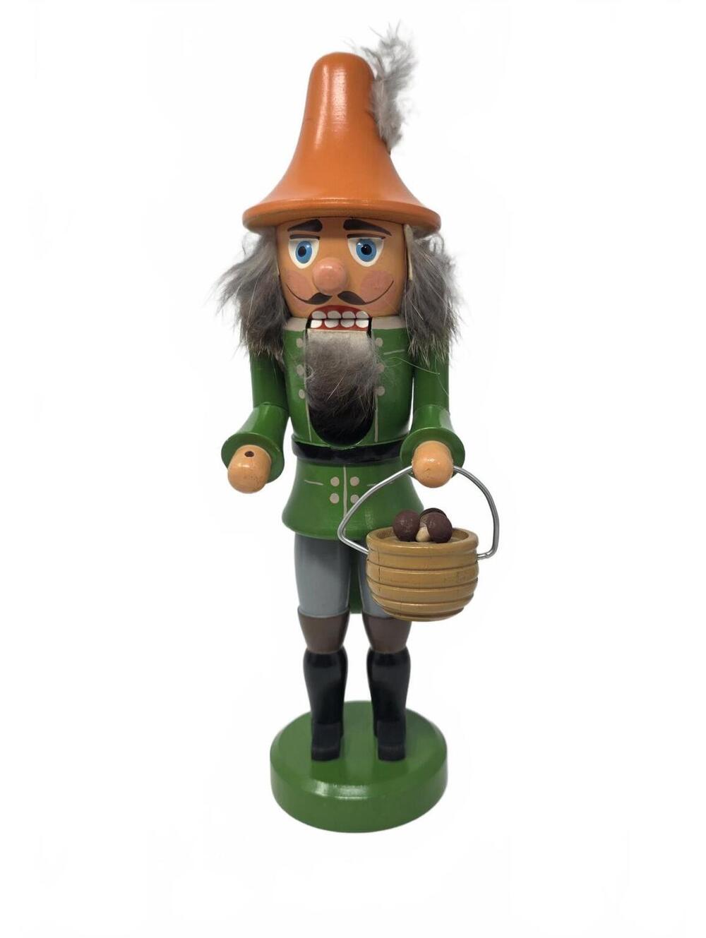 Vintage German Wood Nutcracker Woodsman Erzgebirge  Mushroom Gatherer